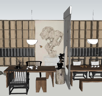 中式茶桌配饰sketchup模型下载