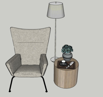 现代风格休闲单椅落地灯组合su模型下载