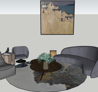 现代风格休闲弧形沙发组合su模型下载