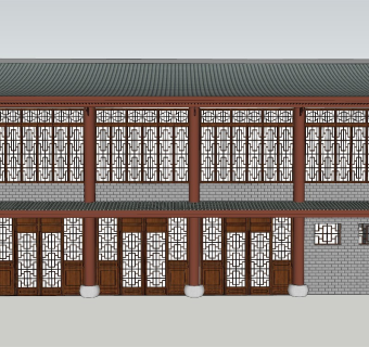 中式风格建筑商铺sketchup模型下载