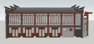 中式风格建筑商铺sketchup模型下载