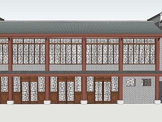中式风格建筑商铺sketchup模型下载