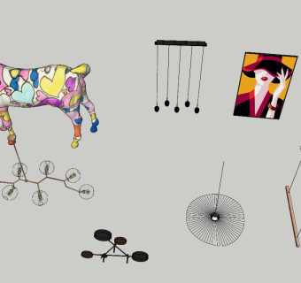 现代服装店吊灯饰品挂画sketchup模型下载