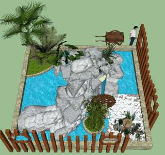 现代植物假山水景sketchup模型下载
