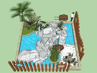 现代植物假山水景sketchup模型下载