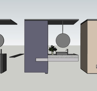现代风格洗手台圆镜衣柜组合su模型下载