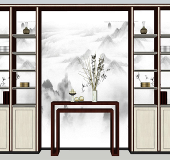 中式风格展示柜背景柜sketchup模型下载