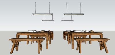 现代复古怀旧风格餐桌日光灯组合su模型下载