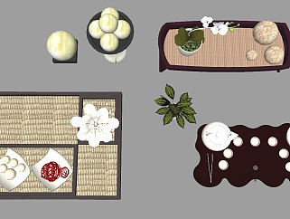 现代茶壶托盘植物装饰品sketchup<em>模型</em>下载