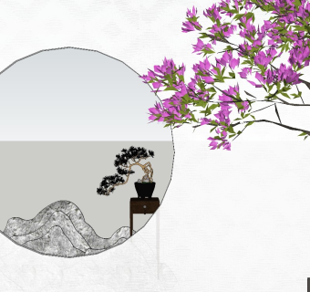 中式植物石头饰品sketchup模型下载