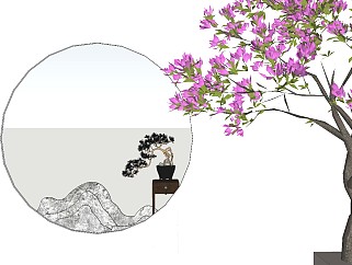 中式植物石头饰品sketchup模型下载