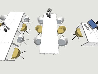 现代办公室会议桌多人办公桌单人办公桌sketchup模型下载