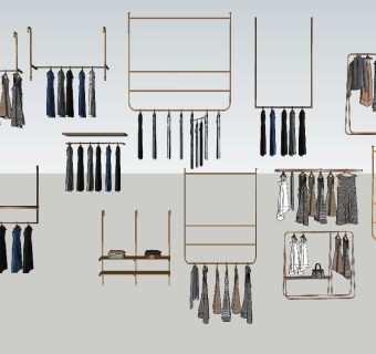 现代服装店陈设衣服衣架sketchup模型下载