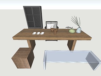 <em>现代</em>茶室<em>茶桌椅</em>茶柜茶具sketchup模型下载