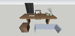 现代茶室茶桌椅茶柜茶具sketchup模型下载
