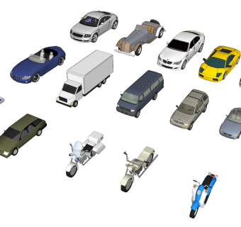 现代交通工具汽车电单车sketchup模型下载