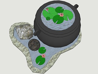 中式水缸<em>植物小品</em>sketchup模型下载