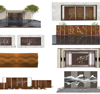 新中式风格景墙sketchup模型下载