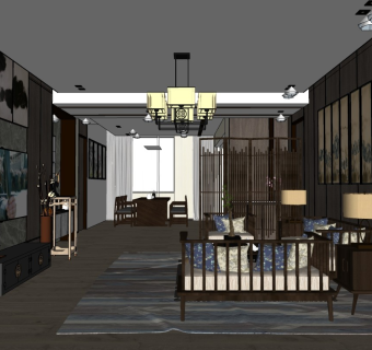 中式客厅餐厅中式客厅sketchup模型下载