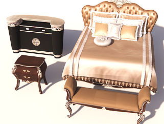 欧式家具床凳子<em>床头</em>柜床边柜sketchup模型下载