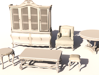 欧式家具床凳子床头柜床边柜sketchup模型下载