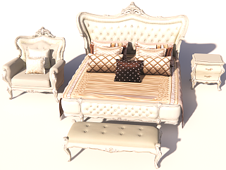 <em>欧式</em>家具床凳子床头柜床边柜sketchup模型下载