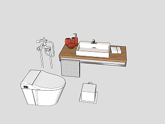 洁具马桶洗手台纸盒水龙头sketchup模型下载