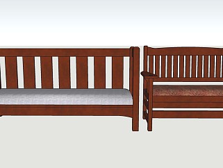 中式凳子多人沙发sketchup模型下载