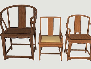 中式圈椅靠背椅扶手椅凳子sketchup模型下载