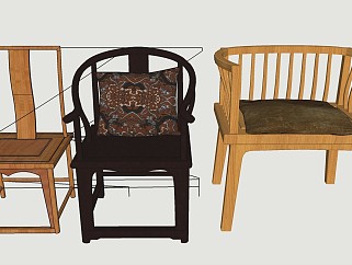 中式靠背椅凳子sketchup模型下载