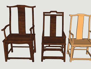 中式扶手椅凳子sketchup模型下载