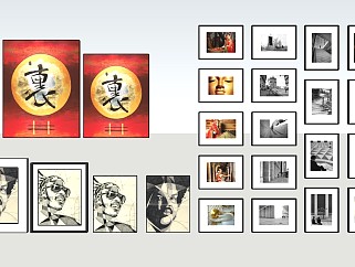 中式风格装饰挂画sketchup模型下载