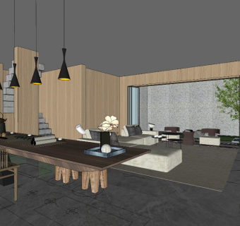 新中式别墅客厅模型