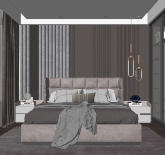 现代卧室SU模型下载