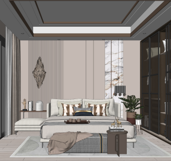 现代卧室SU模型下载