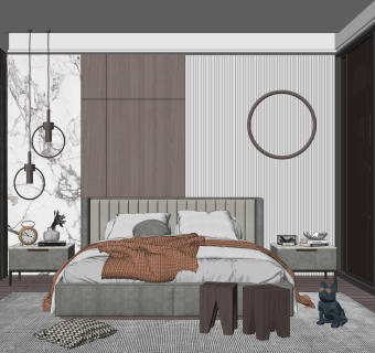 现代家居卧室SU模型下载