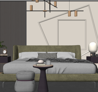 现代简约卧室SU模型下载