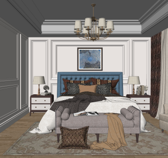 美式轻奢卧室SU模型下载