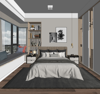 北欧卧室SU模型下载