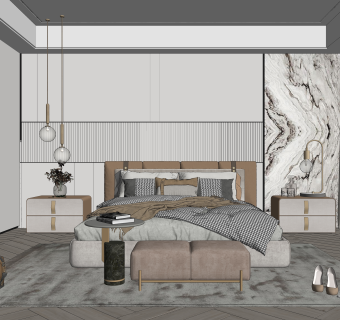现代家居卧室SU模型下载