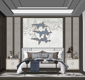 新中式卧室SU模型下载