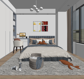 现代家居卧室SU模型下载