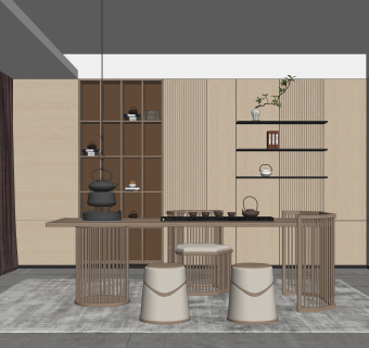 新中式茶室SU模型下载