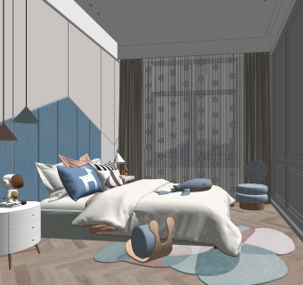 现代卧室SU模型下载