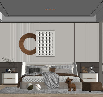 现代卧室SU模型下载