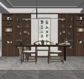 新中式茶室SU模型下载