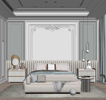 简欧风格卧室SU模型下载