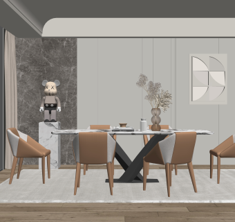 现代家居餐厅SU模型下载
