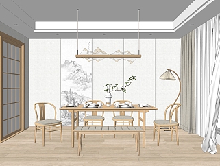 新中式家居餐厅SU模型下载