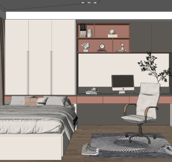 现代榻榻米卧室SU模型下载